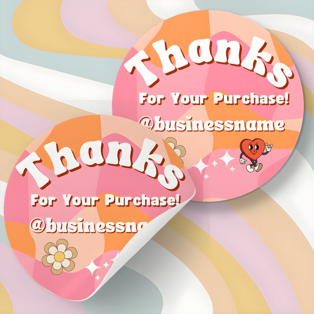 Personalized Thank You Stickers (2 Inch) - Bright & Retro for Packages